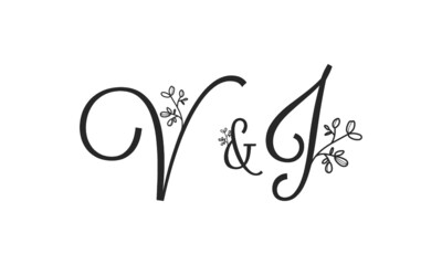 V&J floral ornate letters wedding alphabet characters