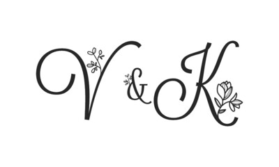 V&K floral ornate letters wedding alphabet characters