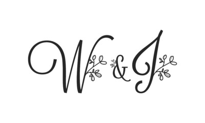 Fototapeta na wymiar W&J floral ornate letters wedding alphabet characters
