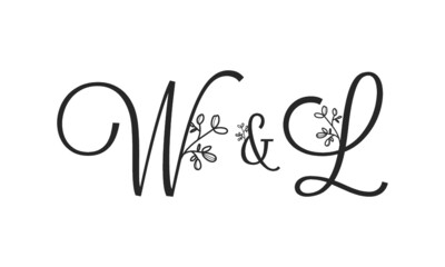 Fototapeta na wymiar W&L floral ornate letters wedding alphabet characters
