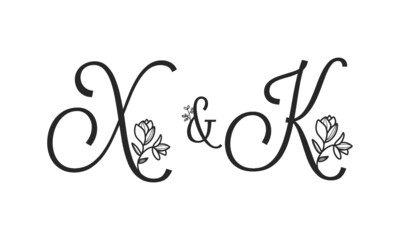 X&K floral ornate letters wedding alphabet characters