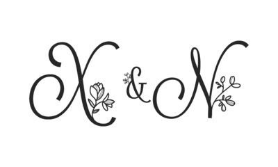 X&N floral ornate letters wedding alphabet characters