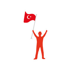 icon of silhouette soldier holding a turkey flag, flat style