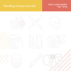 Simple set of tooth doctor related lineal icons.