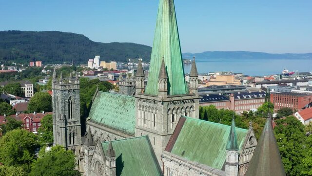 Aerial shot of Nidaros Cathedral in Trondheim