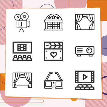 Simple set of 9 icons related to movie house