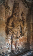 Fototapeta na wymiar Badami, a small town in central Karnataka, is famous for its four rocky cave temples carved from a reddish sandstone in the mountain