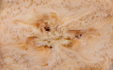 super macro shot of cut slice of  raw plantan, very close, yellow ripe fresh juicy. food background