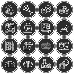 16 pack of sushi  lineal web icons set