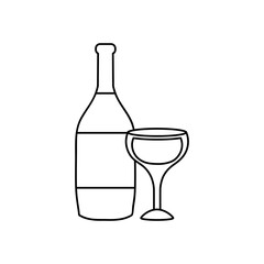 wine bottle and glass icon, line style
