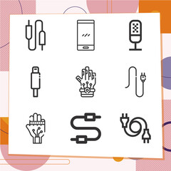 Simple set of 9 icons related to telegraph