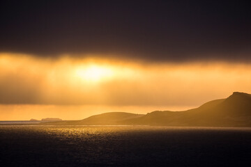 Landscape view of the sunrise on Santa Rosa Island in Channel Islands National Park (California).