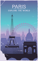 Paris city travel background in old style - obrazy, fototapety, plakaty