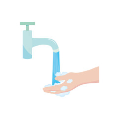 water faucet with water falling and hands washing, flat style