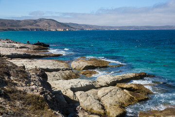 Landscape view of the beach on Santa Rosa Island during the day in Channel Islands National Park (California).