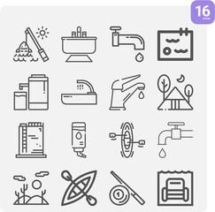 Simple set of lake related lineal icons.