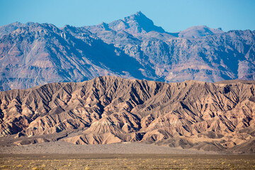 Beautiful landscape view of the mountains and rough terrain of Death Valley National Park in California.