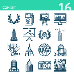 Simple set of 16 icons related to imperialism