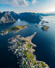 Close up parts of Reine fishing village in Lofoten, Northern Norway.  Captured from above.