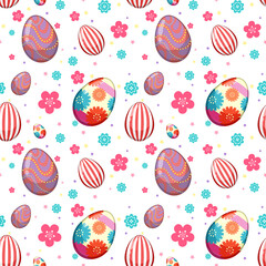 Fototapeta na wymiar Seamless pattern of easter egg and colorful flower