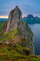 Sunset over Senja island in Northern Norway , mount Hesten in the middle of frame. (high ISO image)