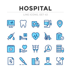 Hospital vector line icons set. Thin line design. Outline graphic elements, simple stroke symbols. Hospital icons