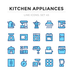 Kitchen appliances vector line icons set. Thin line design. Outline graphic elements, simple stroke symbols. Kitchen appliances icons