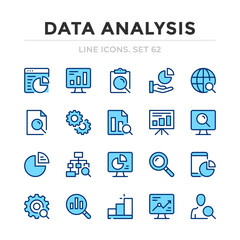 Data analysis vector line icons set. Thin line design. Outline graphic elements, simple stroke symbols. Data analysis icons