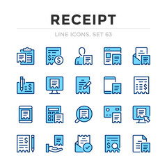 Receipt vector line icons set. Thin line design. Outline graphic elements, simple stroke symbols. Receipt icons