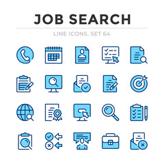 Job search vector line icons set. Thin line design. Outline graphic elements, simple stroke symbols. Job search icons
