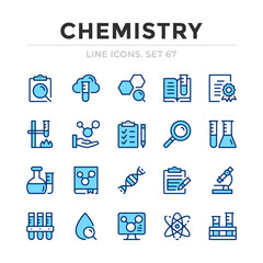 Chemistry vector line icons set. Thin line design. Outline graphic elements, simple stroke symbols. Chemistry icons