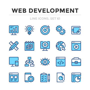 Web development vector line icons set. Thin line design. Outline graphic elements, simple stroke symbols. Web development icons