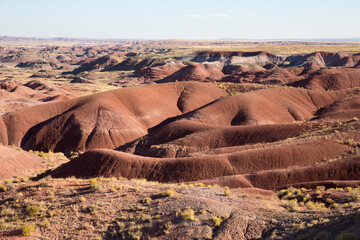 Landscape view of the beautifully colorful mounds in Petrified Forest National Park (Arizona).