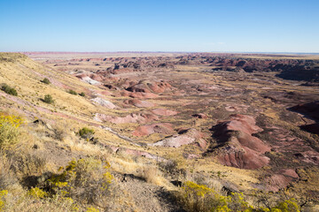 Landscape view of the beautifully colorful mounds in Petrified Forest National Park (Arizona).