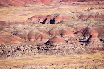 Landscape view of the beautifully colorful mounds in Petrified Forest National Park (Arizona).