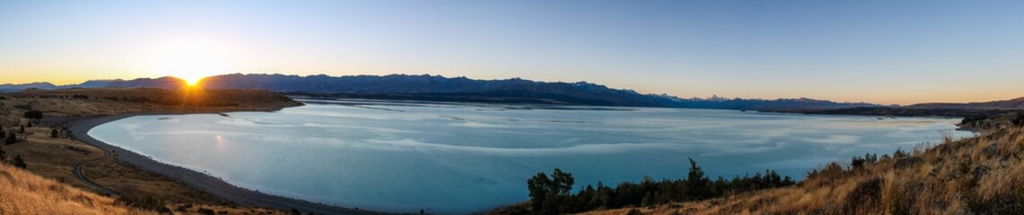 panoramic of lake at sunset