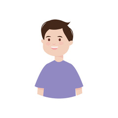 cartoon man smiling and wearing purple tshirt, flat style