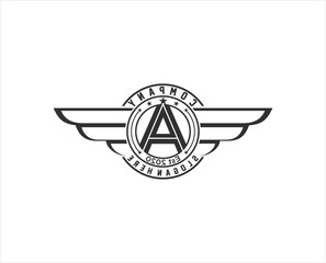 Retro wings badge with letter A . vintage logo vector design element