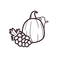 pumpkin and grapes line style icon vector design