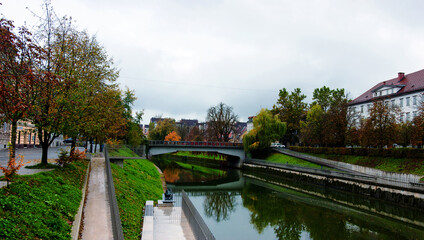 Lljubljanica river on the rainy autumn day