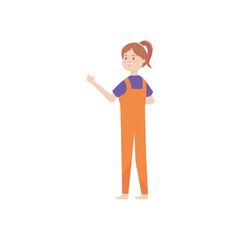 icon of cartoon happy woman wearing overalls, flat style