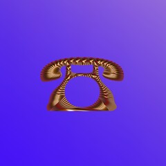 gold phone icon on blue background.3d rendering, 3d illustration.