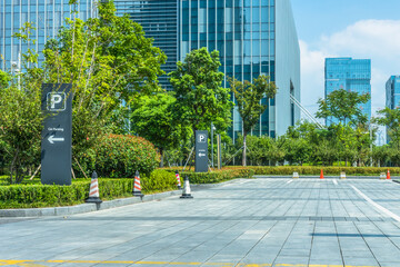 modern buildings and empty pavement in china.