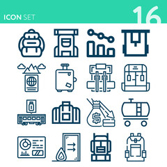 Simple set of 16 icons related to departure