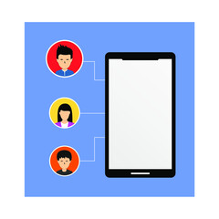 mobile phone and people inside colorful circle, call, connect