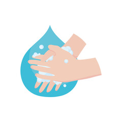 hands washing and water drop, flat style
