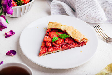Slice Of Vegetarian Strawberry Galette On Plate