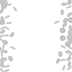 Russian ruble coins falling. Scattered black and w