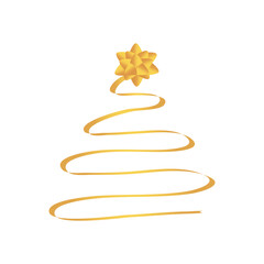 golden ribbon in christmas tree shape with golden gift bow on the top