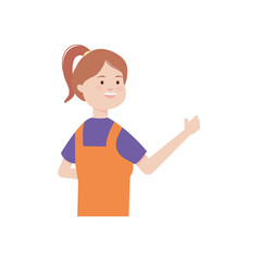 cartoon young woman wearing orange overalls, flat style